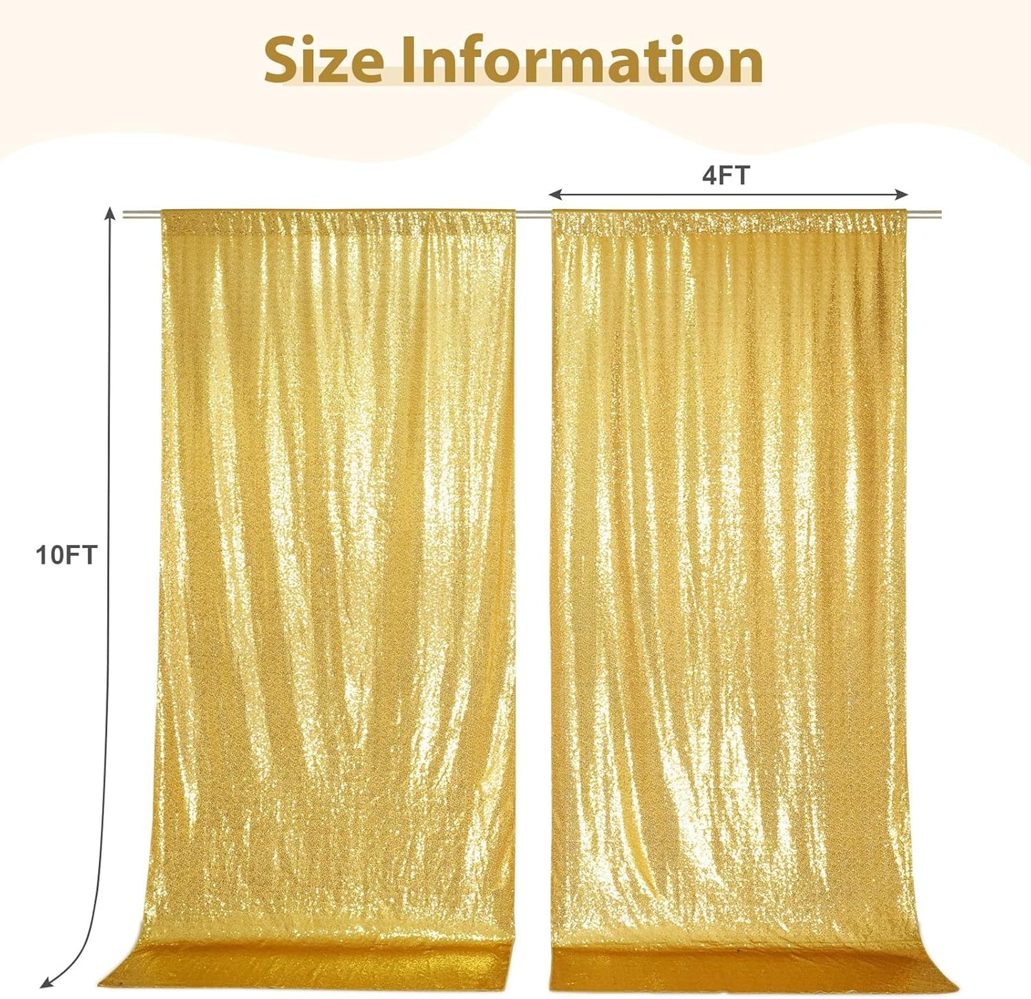 SquarePie Sequin Backdrop Curtain 8FT x 10FT Gold Satin Backing Fabric Photography Background for Wedding Patry 4FT x 10FT 2 Panels