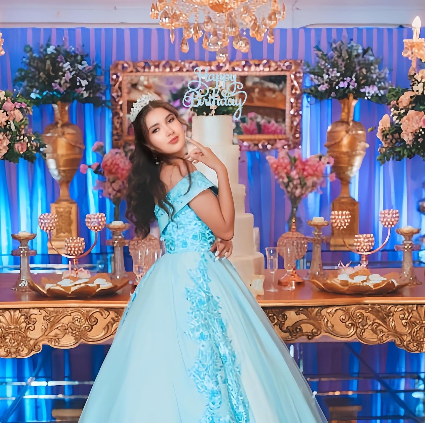 Happy Birthday Cake Topper - Light Blue Glitter Birthday Party Cake Decoration Supplies - Happy Birthday Cake Decor, for Anniversary/Birthday Party Supplies Photo Booth Props