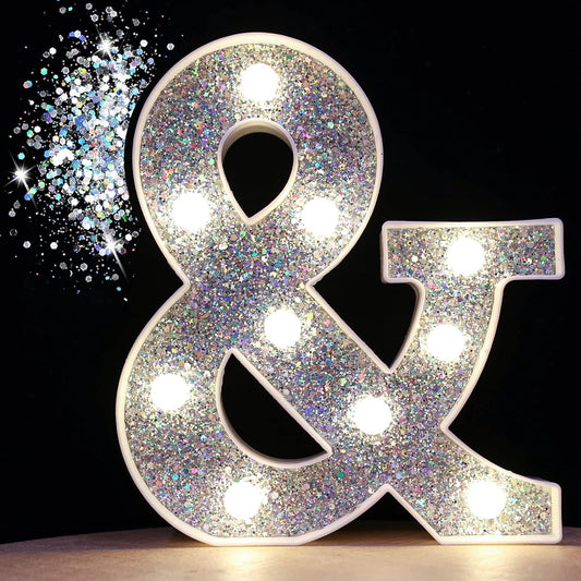 Pooqla Light Up Letters, LED Marquee Letters for Silver Birthday Decorations, Battery Powered Night Light Teenager Girl Room Decor, Gift for Girls Boys Wedding Bedroom Christmas Party Decor, Letter &