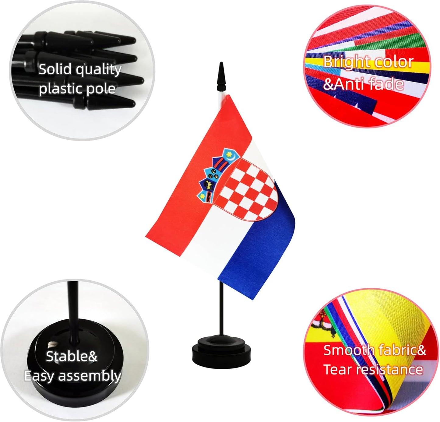 2 Pack Croatia Desk Flag, Croatian Table Office Flag with Solid Pole and Stand Base, International Country Flag, Festival Celebration, Classroom Meeting Desktop Decoration (Croatia)
