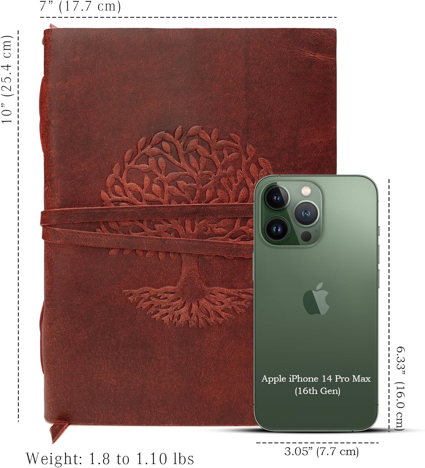 LUXEORIA Tree Of Life Leather Journal for Women and Men, Handcrafted Leather Journal for Writing Womens, Sketchbook, Travel Diary with Unlined Deckle Paper, Wine Red 7x10