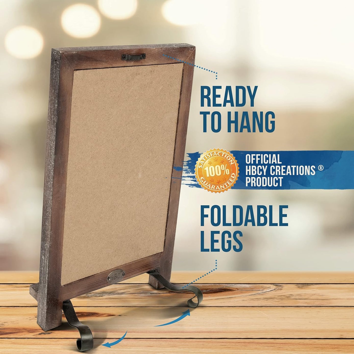 HBCY Creations Rustic Wooden Tabletop Chalkboard with Legs/Vintage Wedding Table Sign/Small Kitchen Countertop Memo Board/Antique Wooden Frame (9.5” x 14” Inches) (5- Weathered Brown)