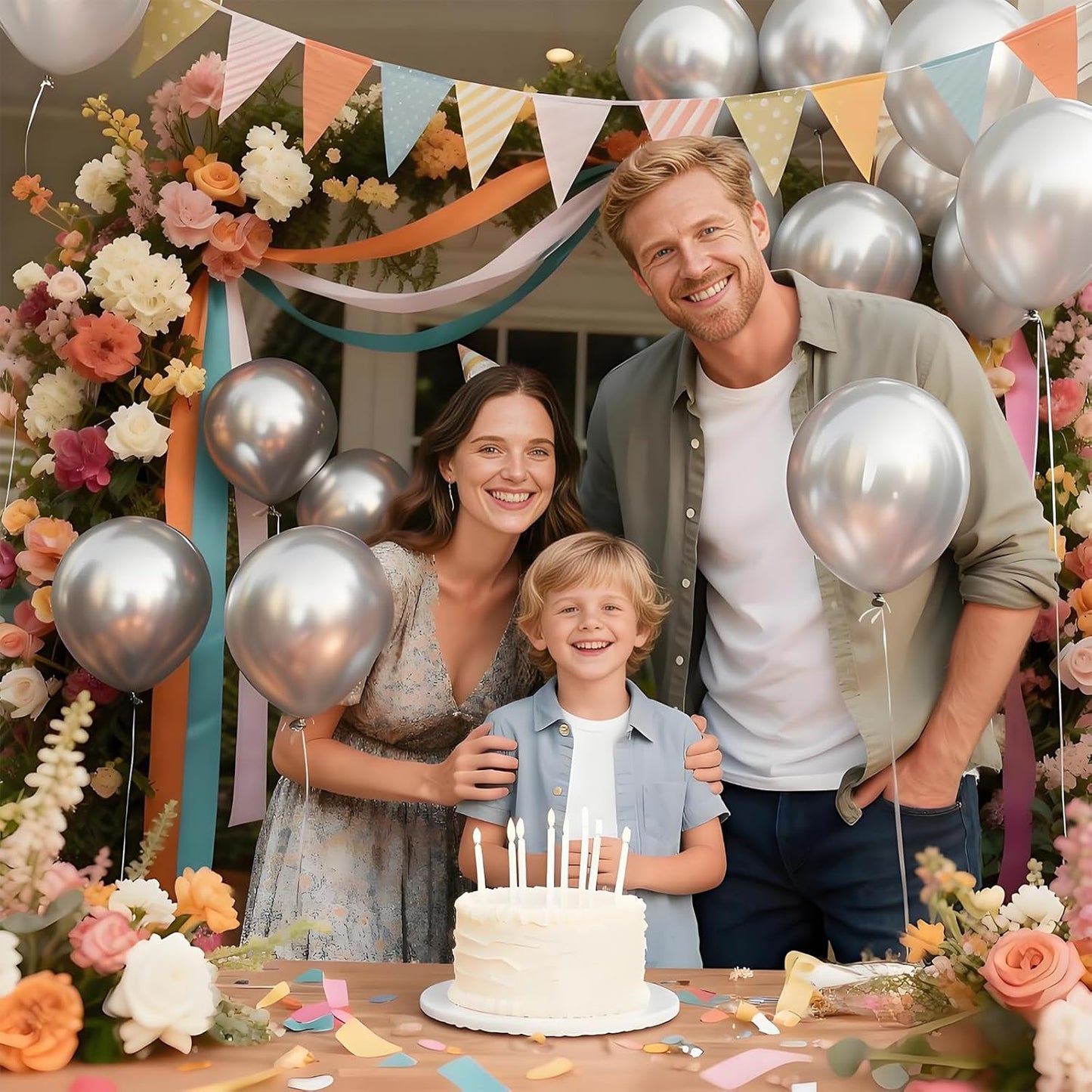 KAWKALSH Metallic Silver Balloon 12 Inch, 110pcs Latex Party Balloons Helium Bright Color for Birthday Baby Shower Wedding Party Supplies Arch Garland Decoration