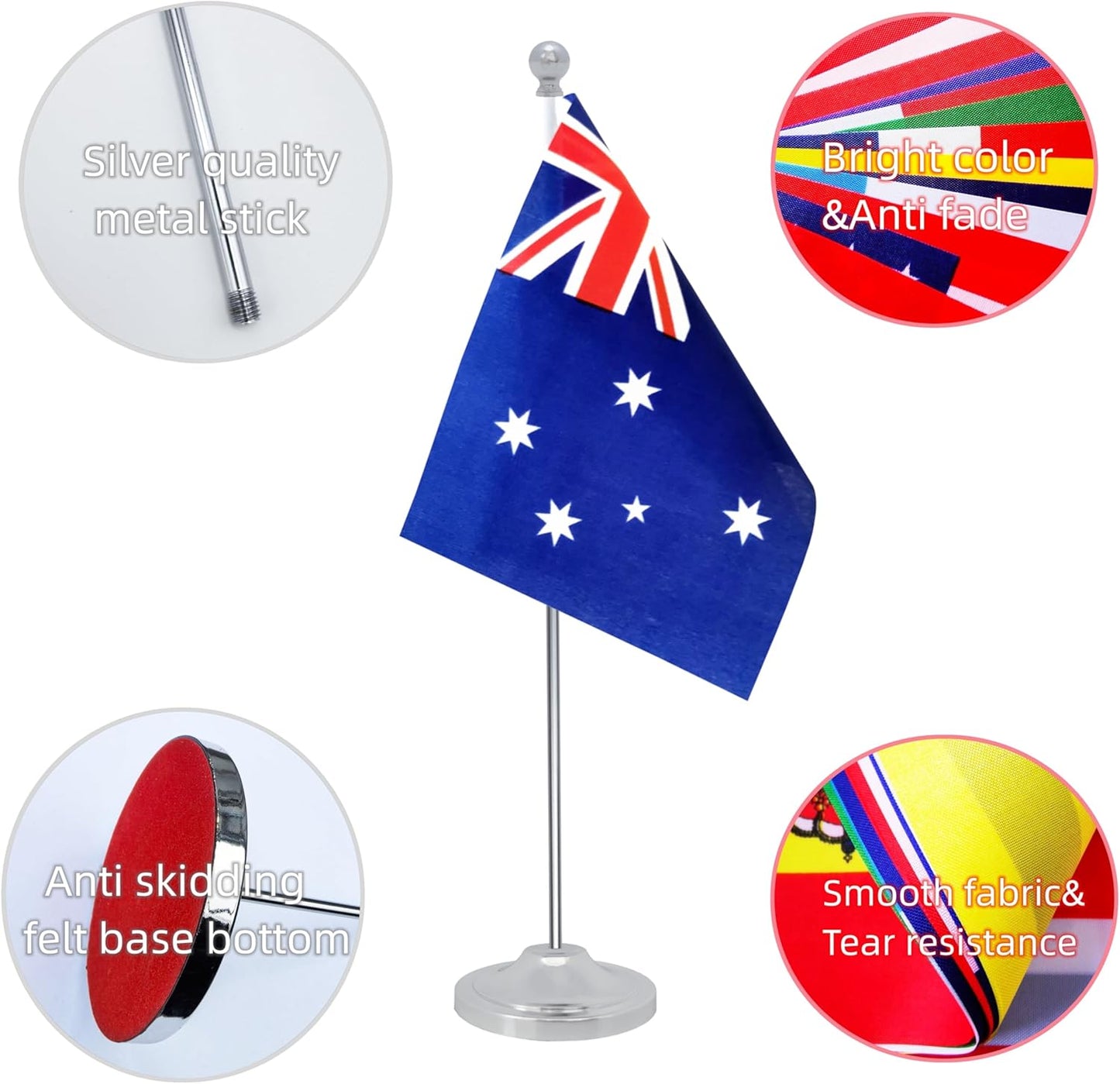 Australia Desk Flag, Australian Table Office Flag with Metal Pole and Stand Base, International Country Flags, Festival Event Celebration, Classroom Meeting Desktop Decor (Australia)