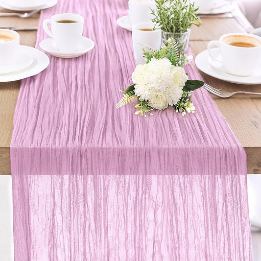 1-Pack Pink Cheesecloth Table Runners – 10FT (35x120 Inch) Boho Rustic Gauze Fabric Cheese Cloth Table Runner for Weddings, Baby Showers, Bridal Shower, Farmhouse & Birthday Party Decor
