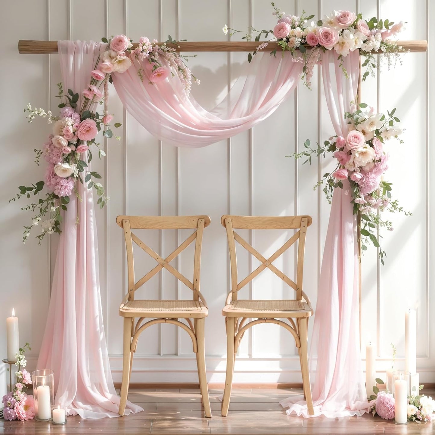 Wedding Arch Draping Fabric, 2 Panels 28" x 19Ft Blush Arch Drapes Sheer Backdrop Curtain for Wedding Ceremony Party Ceiling Decor