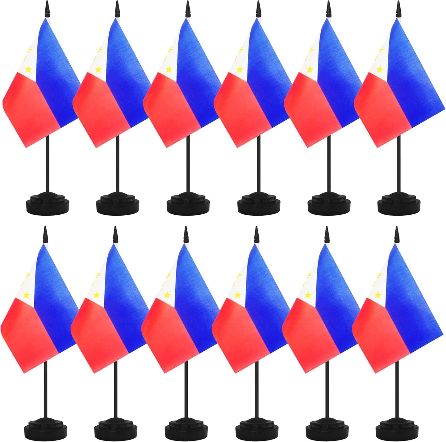 12 Pack Miniature Office Flags, Small Philippine Desktop Flags with 12" Black Pole and Base, Offices, Classroom, Home, Festival Decoration