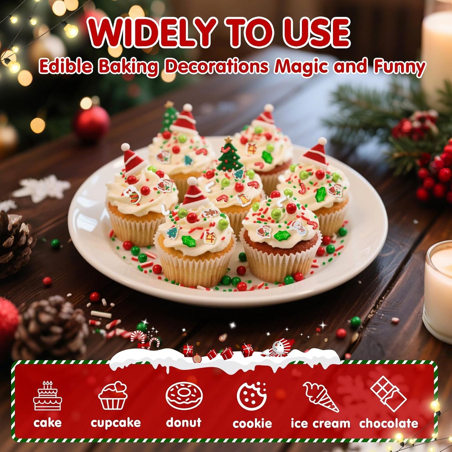 Edible Christmas Sprinkles for Cake Decorating,130g White Red Candy Cane,Red Green Pearls and Jimmies, Christmas Trees and Theme Glutinous Rice Paper,Sugar Holiday sprinkle for Cupcake Toppers, Cookie, Ice Cream Decorations Party Supplies