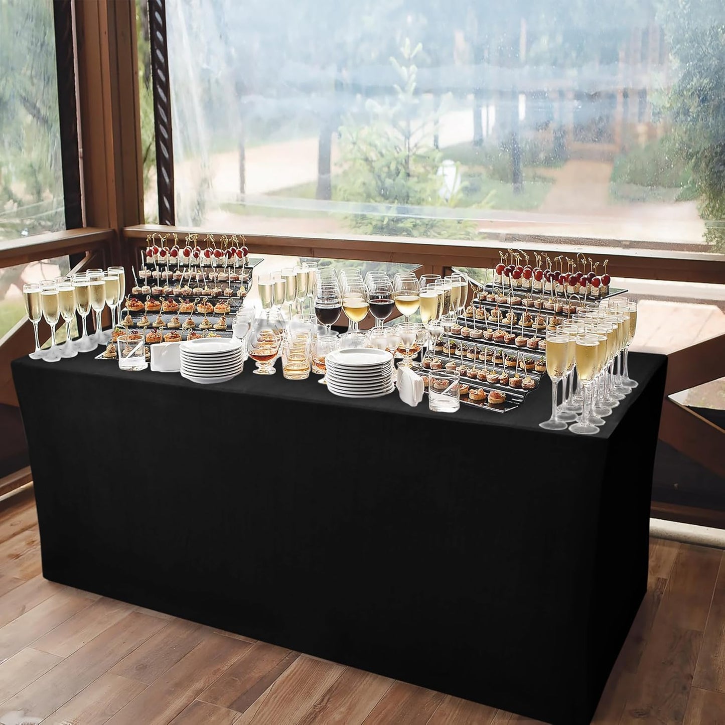 Nasitos Spandex Fitted Table Covers for 6 Foot Tables - 72 x 30 Inch - 2 Pack Black Stretch Table Clothes, Wrinkle Resistant Rectangle Tablecloths for Parties, Trade Show, Craft Show, Birthday