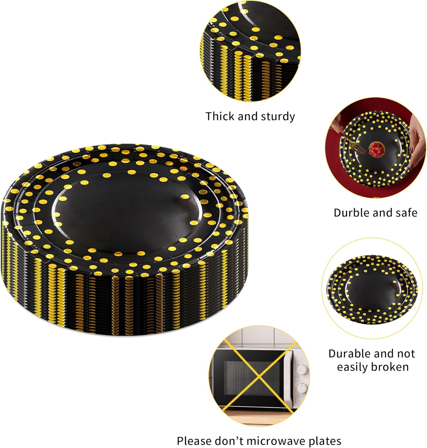 160 Pcs Black and Gold Paper Plates, Forks and Cups Party Supplies, Disposable Paper Dessert Cake Plates Tableware Supplies for Birthdays, Graduations, Weddings, Holidays (40 Guests)