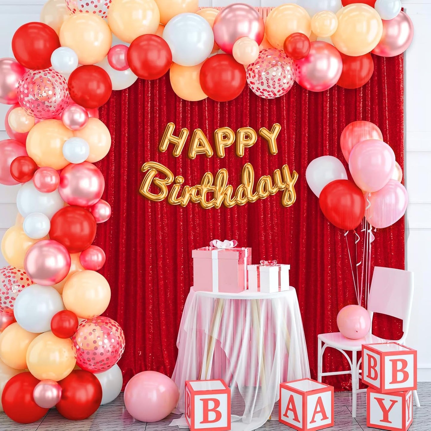 8ft x 8ft Red Sequin Backdrop Party Backdrop Curtain for Wedding Birthday Event Ceremony Wall Decorations
