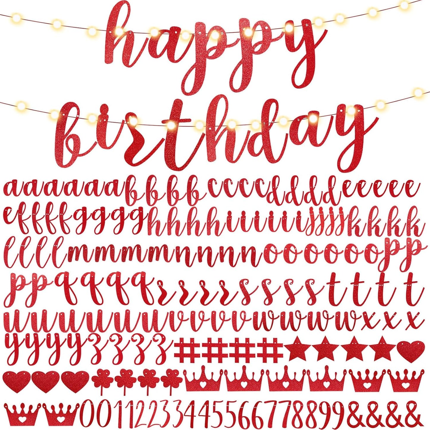 TaoBary 167 Pcs DIY Banner Kit Happy Birthday Glitter Banner Customizable Glitter Make Your Own Kit 162 Letters Symbols and Numbers 3 Rope for Birthday Halloween Wedding Christmas(Red)