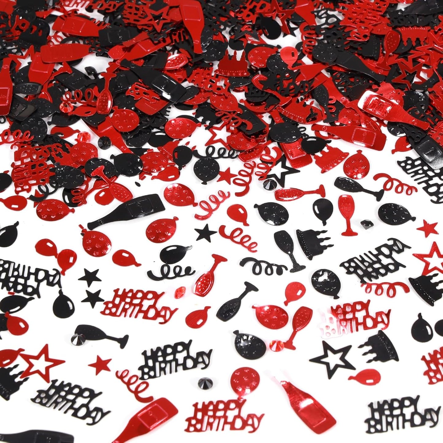 Red and Black Happy Birthday Confetti, 3000 Pcs Birthday Cake Table Metallic Foil Confetti Party Table Decor for Party, Baby Shower, DIY Arts and Crafting