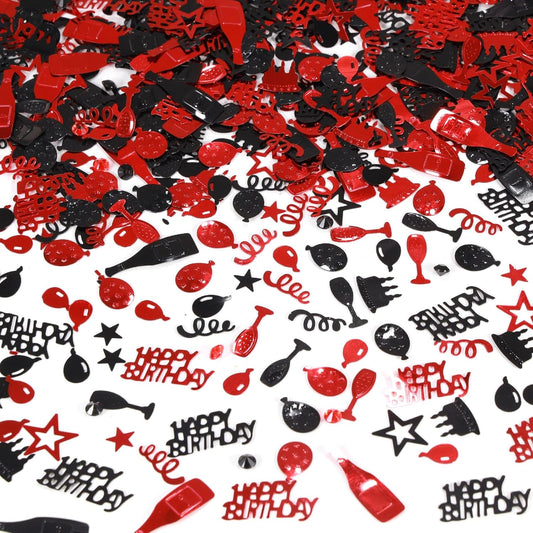 Red and Black Happy Birthday Confetti, 3000 Pcs Birthday Cake Table Metallic Foil Confetti Party Table Decor for Party, Baby Shower, DIY Arts and Crafting