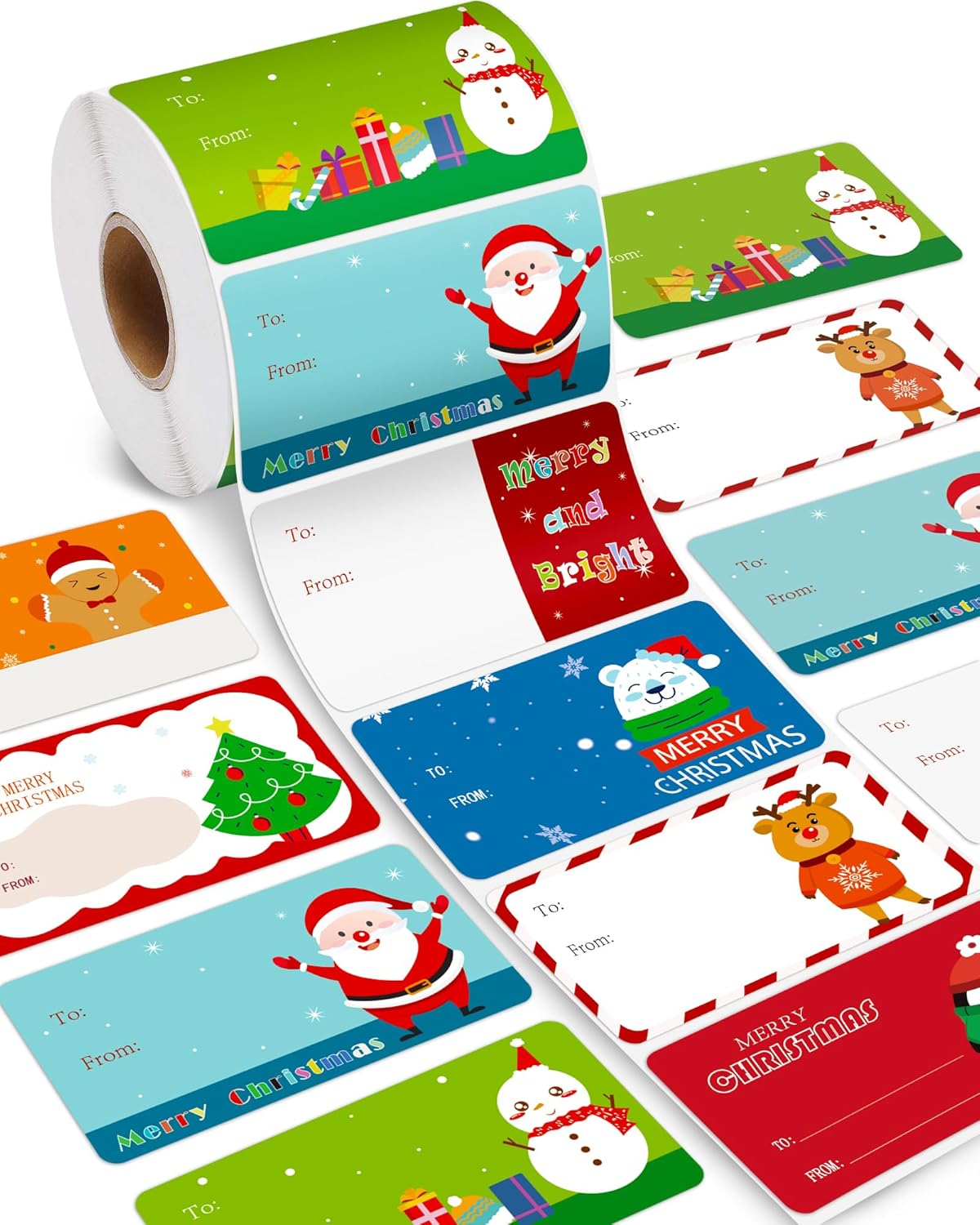 Greingways 500 Christmas Name Tags Stickers - Self Adhesive Labels for Gifts, Bags, Boxes, Wrapping Paper, Christmas Gift Tags Xmas Labels for Gifts Bags Boxes Xmas Holiday Wrapping Paper