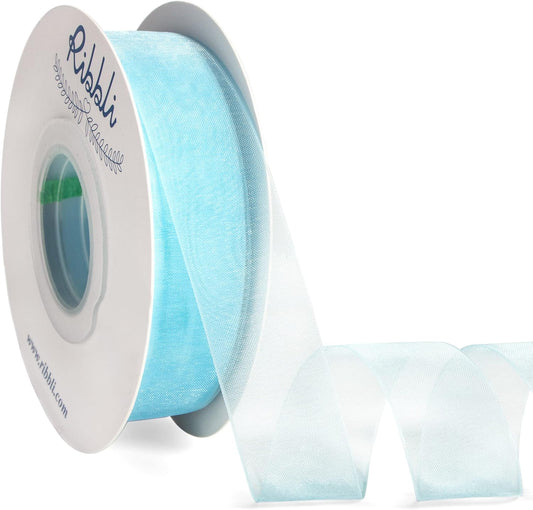 Ribbli Light Blue Organza Ribbon,1 Inches x Continuous 50 Yard,Light Blue Sheer Ribbon for Gift Wrapping,Cookie Wrapping,Wedding Decoration,All Crafting and Sewing