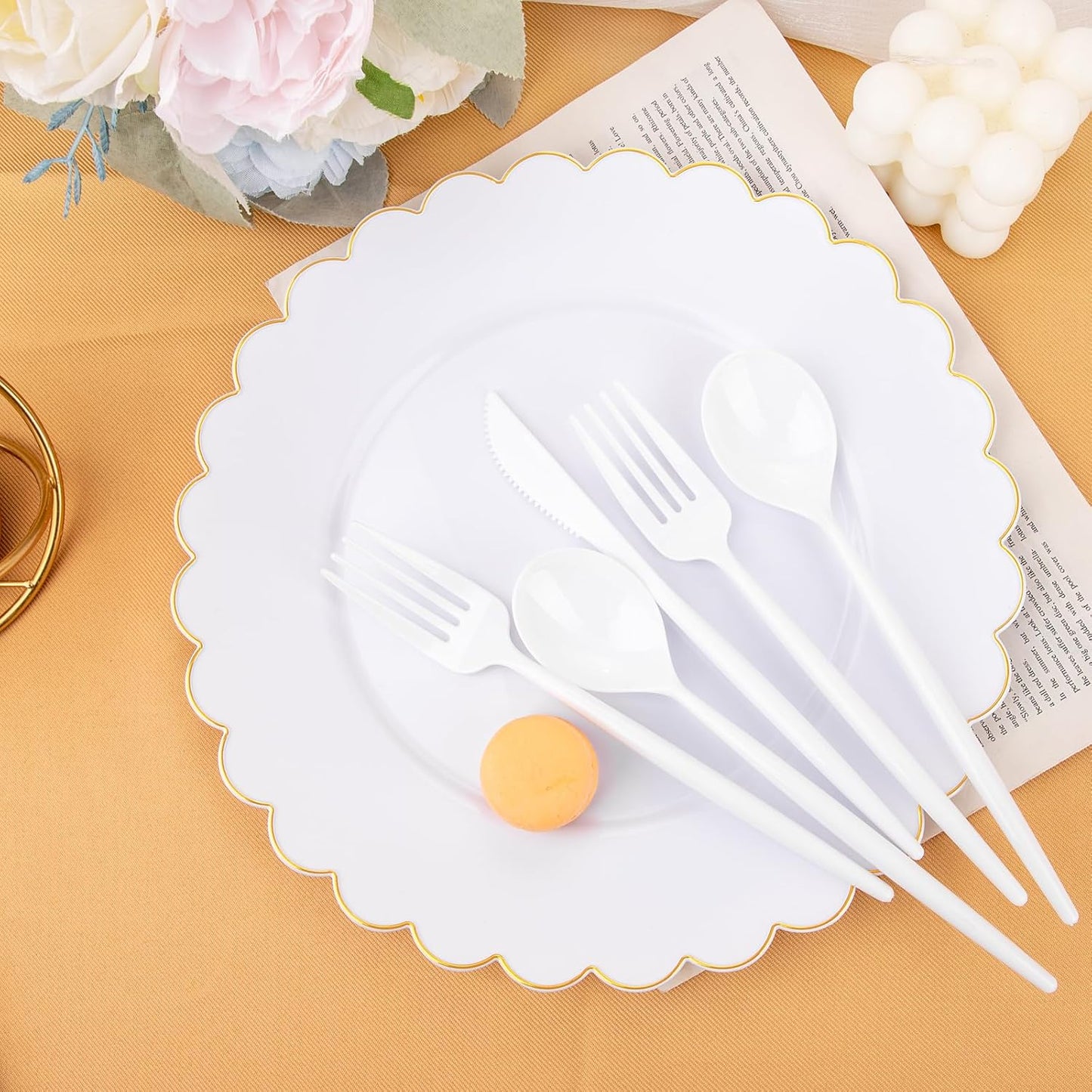 Supernal 180PCS White Plastic Silverware,White Utensils Set Disposable,Disposable Silverware Include 60 Forks,60 Knives,60 Spoons,Heavy Duty Party Cutlery for Birthday,Dinner,Wedding