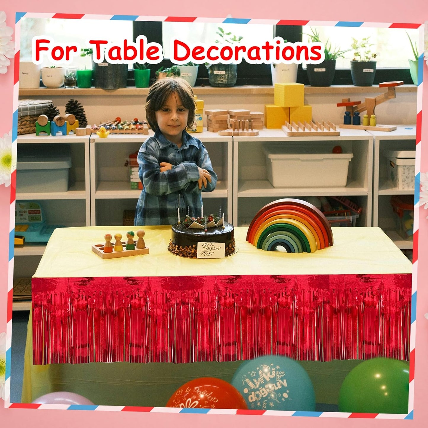 4 Pack 10 Feet Glitter Red Parade Float Decorations for Trailer Car, Glitter Foil Fringe Metallic Tinsel Streamers Banner Garland for Graduation Weeding Homecoming Birthday Party (Glitter- Red)