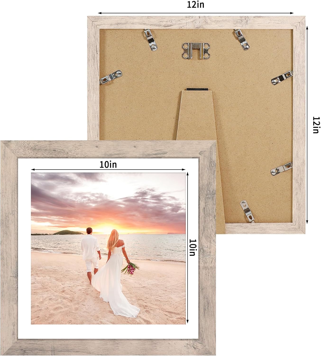 12x12 Picture Frame Set of 4 with Tempered Glass, Smoke Gray Frame Display 10x10 Picture with Mat or 12 x 12 Without Mat, Wood Square Photo Frames for Desktop Display and Wall Mounting