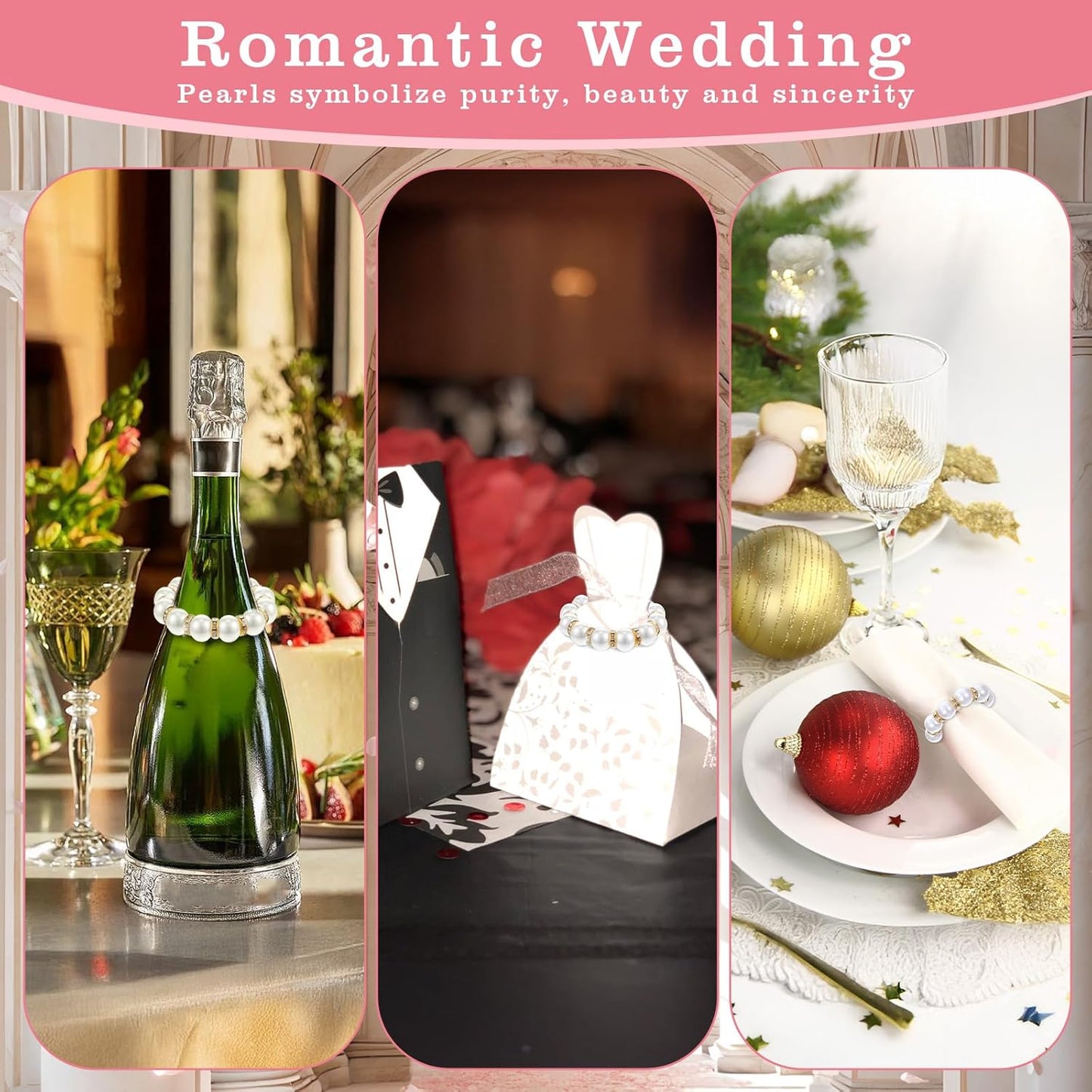 60 Pcs Wedding Pearl Napkin Rings, Pearl Napkin Rings Napkin Ring Holder Imitation Beaded White Napkin Ring Elegant Rhinestone Serviette Rings Buckle for Formal Wedding Home Dinner Party Decorations