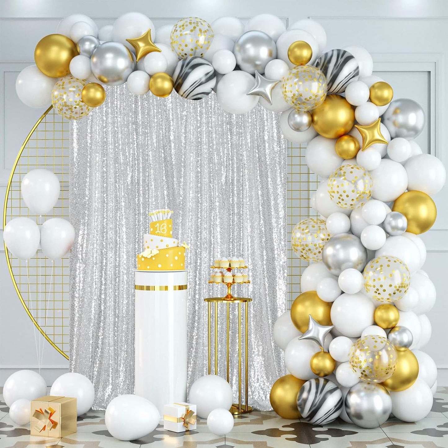 Poise3EHome 4x8ft Silver Sequin Backdrop, Upgrade Shimmer Backdrop for Wedding Christmas Decor, Party Photo Booths, and Event Decorations
