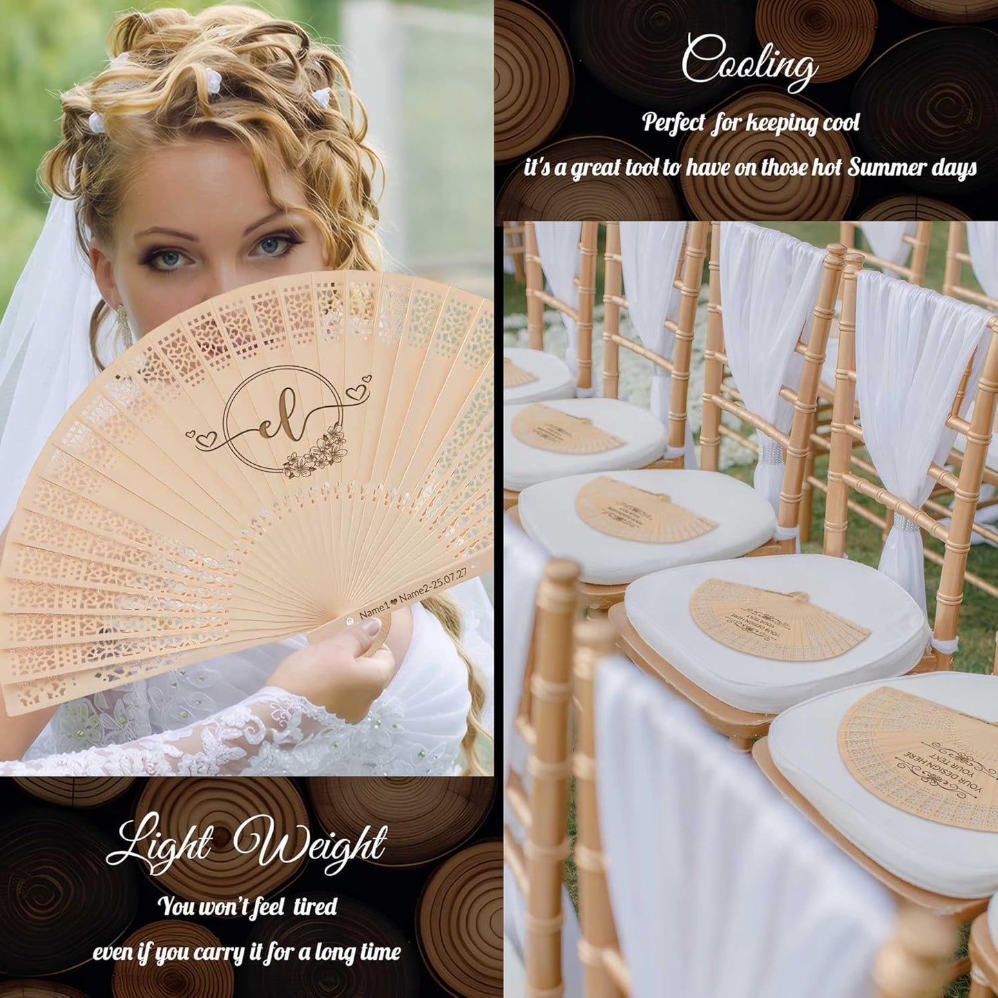 10 PCS Custom Fans Personalized Folding Fans for Line Dancing Wooden Hand Fan Wedding Favors Bulk Fans for Guests Party Event Use (Style07)