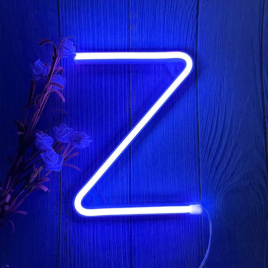 ENUOLI Blue Neon Letter Sign - Battery/USB Powered LED Alphabet Neon Art Lights for Wedding, Birthday, Christmas & Home Bar Decoration (Z)