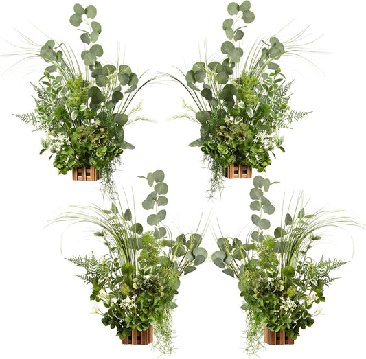 Ling's moment 17.5" Tall Free-Standing Artificial Flowers Arrangements 4 pcs Wedding Aisle Runner Chair Decorations White & Green Centerpieces for Ceremony Reception Rose Floral Party Outdoor