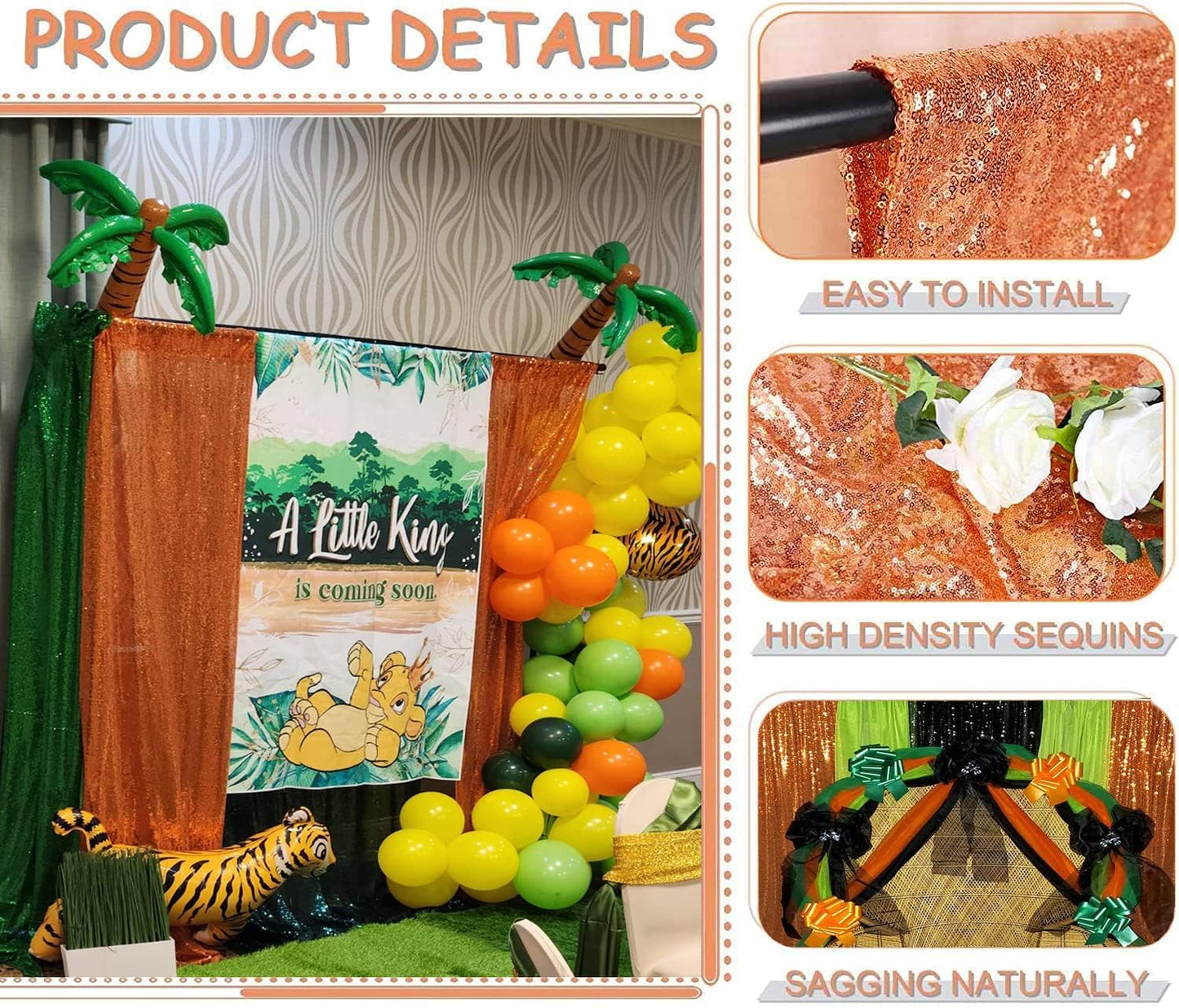 Orange Sequin Backdrop Curtains 2 Panels 2FTx8FT Glitter Orange Photo Backdrop Party Wedding Baby Shower Curtain Sparkle Photography Background