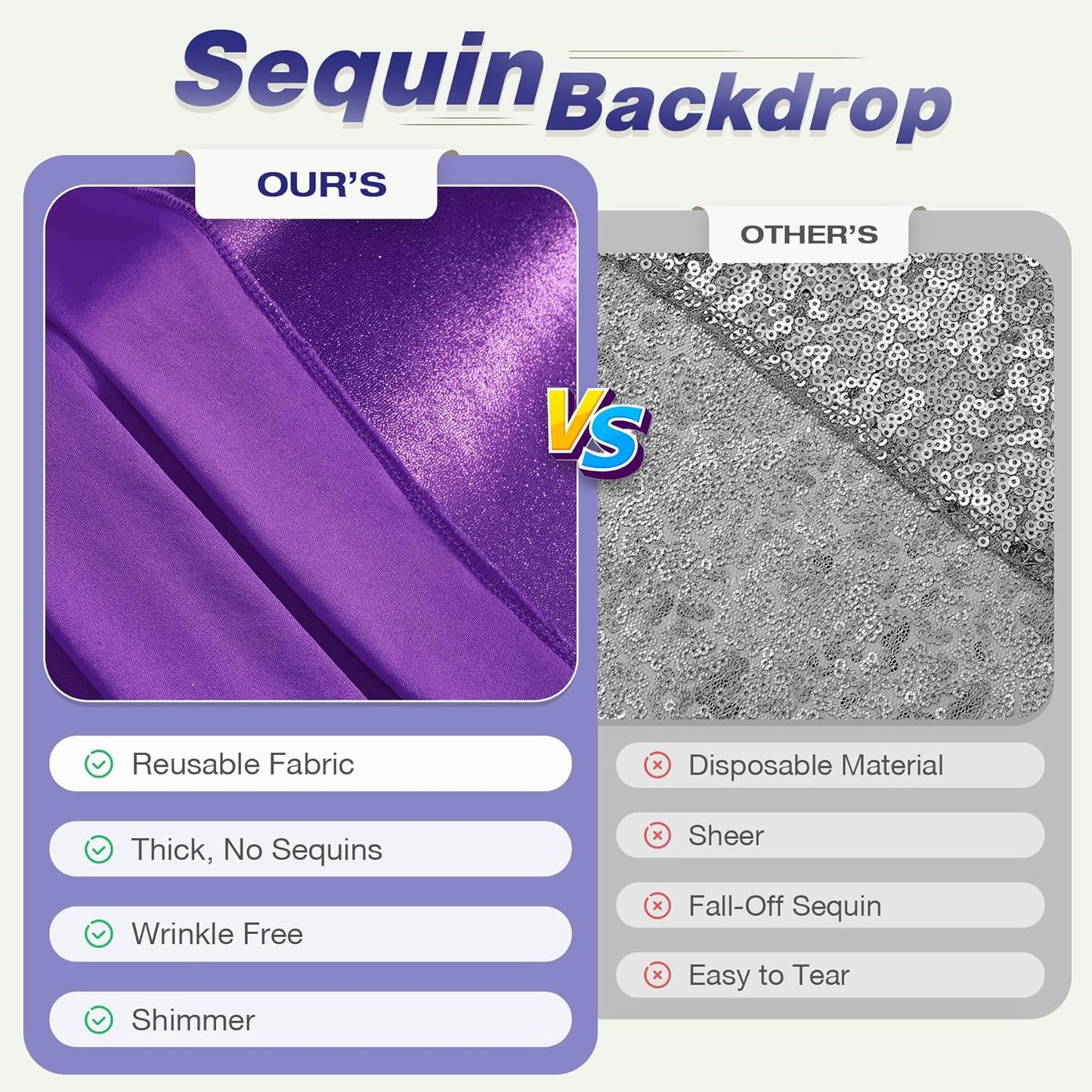 10x10 ft Glitter Purple Backdrop Curtain for Parties, Wrinkle Free Thick Purple Sequin Backdrop, 2 Panels 5×10FT Shimmer Photo Backdrop Drapes for Themed Party Wedding Photographs Background