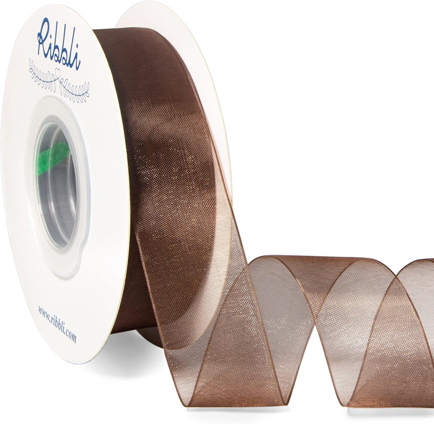 Ribbli Brown Organza Ribbon,1 Inches x Continuous 50 Yard, Brown Sheer Ribbon for Gift Wrapping,Cookie Wrapping,Wedding Decoration,All Crafting and Sewing
