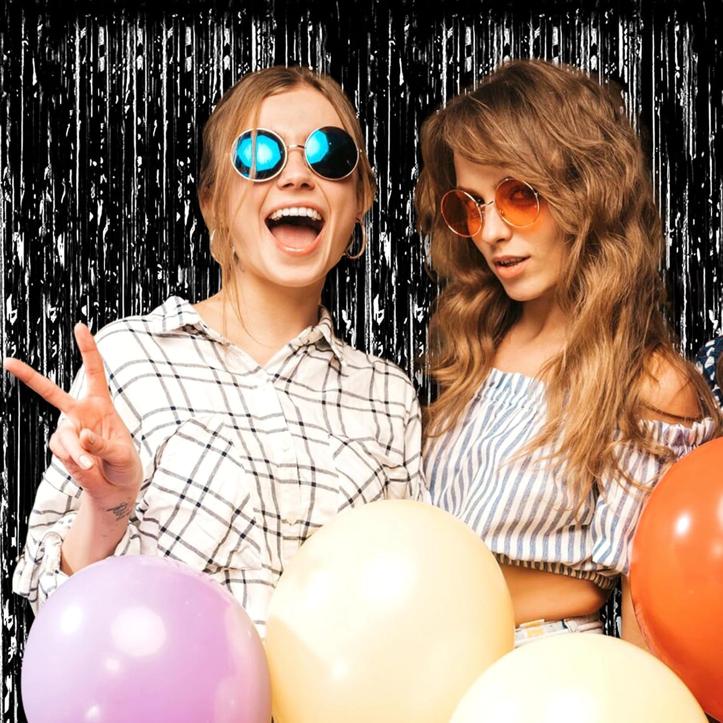 3 Pack Black Foil Fringe Curtain Backdrop, 3.28Ft x 8.2Ft Metallic Tinsel Foil Fringe Streamer Curtains for Photo Booth, Christmas Day, Thanksgiving, Wedding, New Year Party Decorations