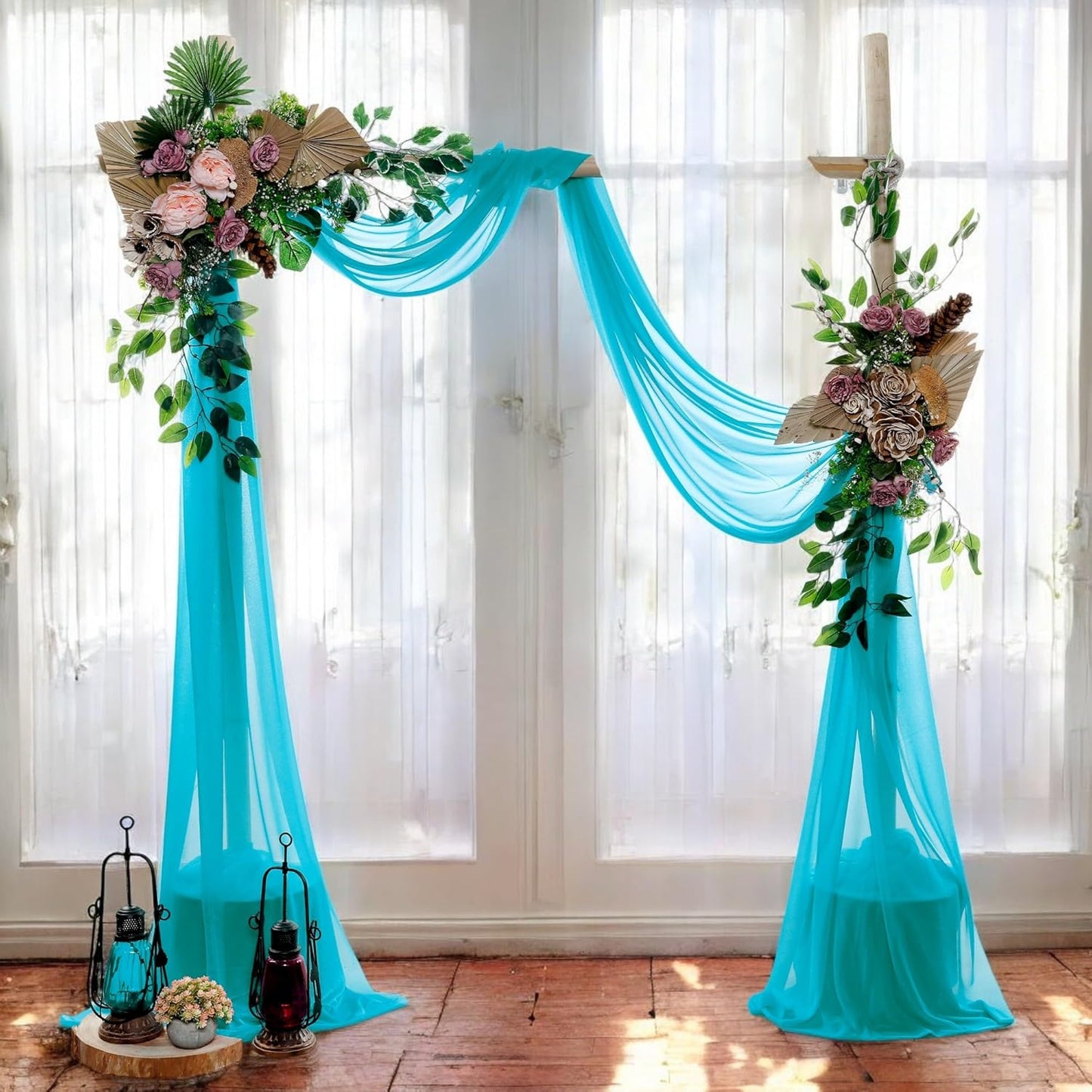 MDS Halloween Chiffon Draping Fabric - 1 Panel, 30" Wide x 75ft Long - Sheer Spooky Arbor & Canopy Drapery for Haunted House Backdrops, Party Ceilings, DIY Costumes & Themed Events - Peacock Blue