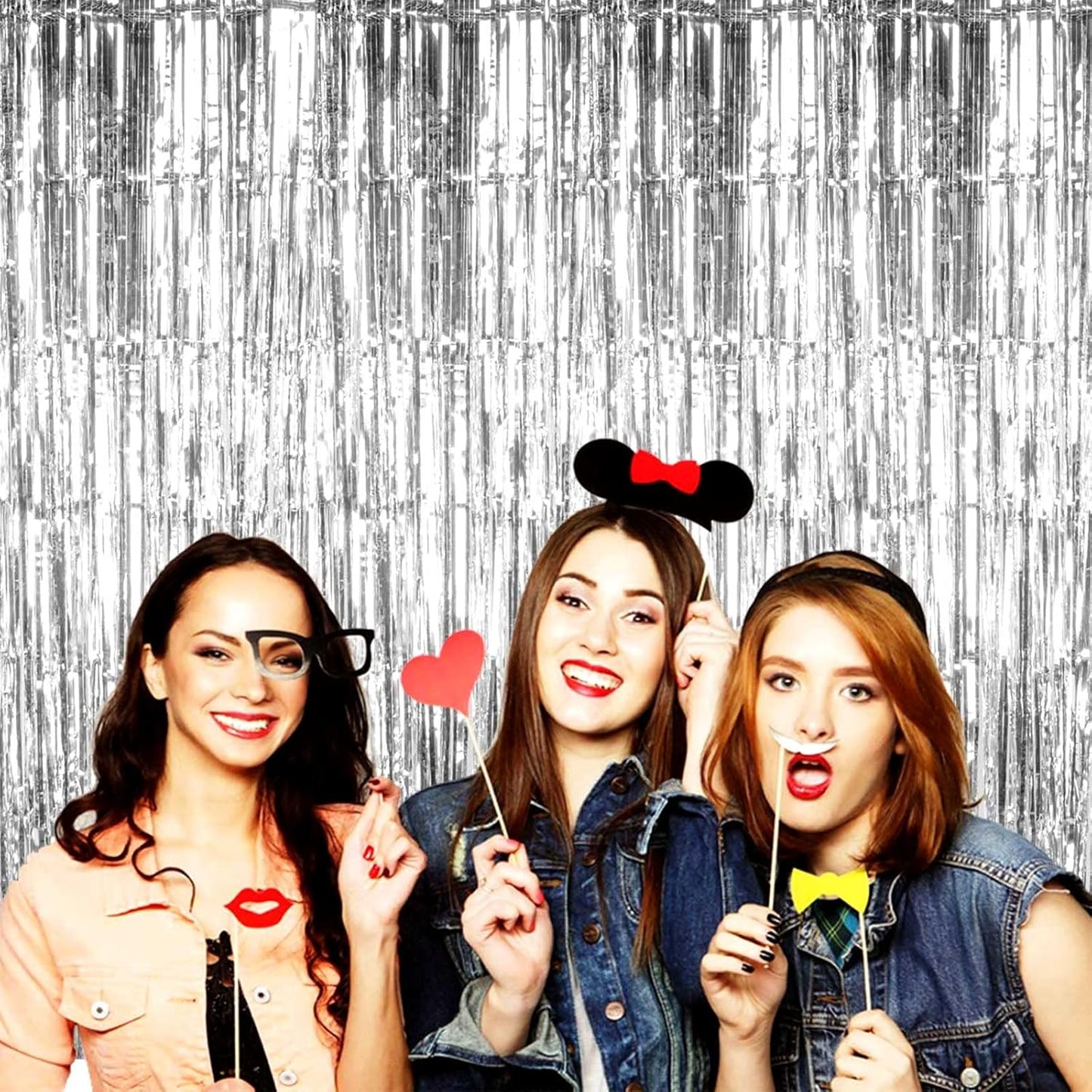 4 Pack Silver Foil Fringe Curtain Backdrop, 3.28Ft x 9.84Ft Metallic Tinsel Streamers Curtains for Party, Photo Booth Props, Birthday, 2022 Graduation Decoration Supplies