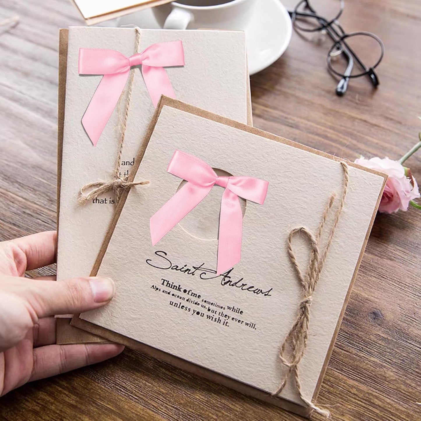 50Pcs Light Pink Twist Tie Bows for Gift Wrapping 2.5" Satin Ribbon Bow for Treat Bags Balloons Birthday Party Favors Wedding Decorations