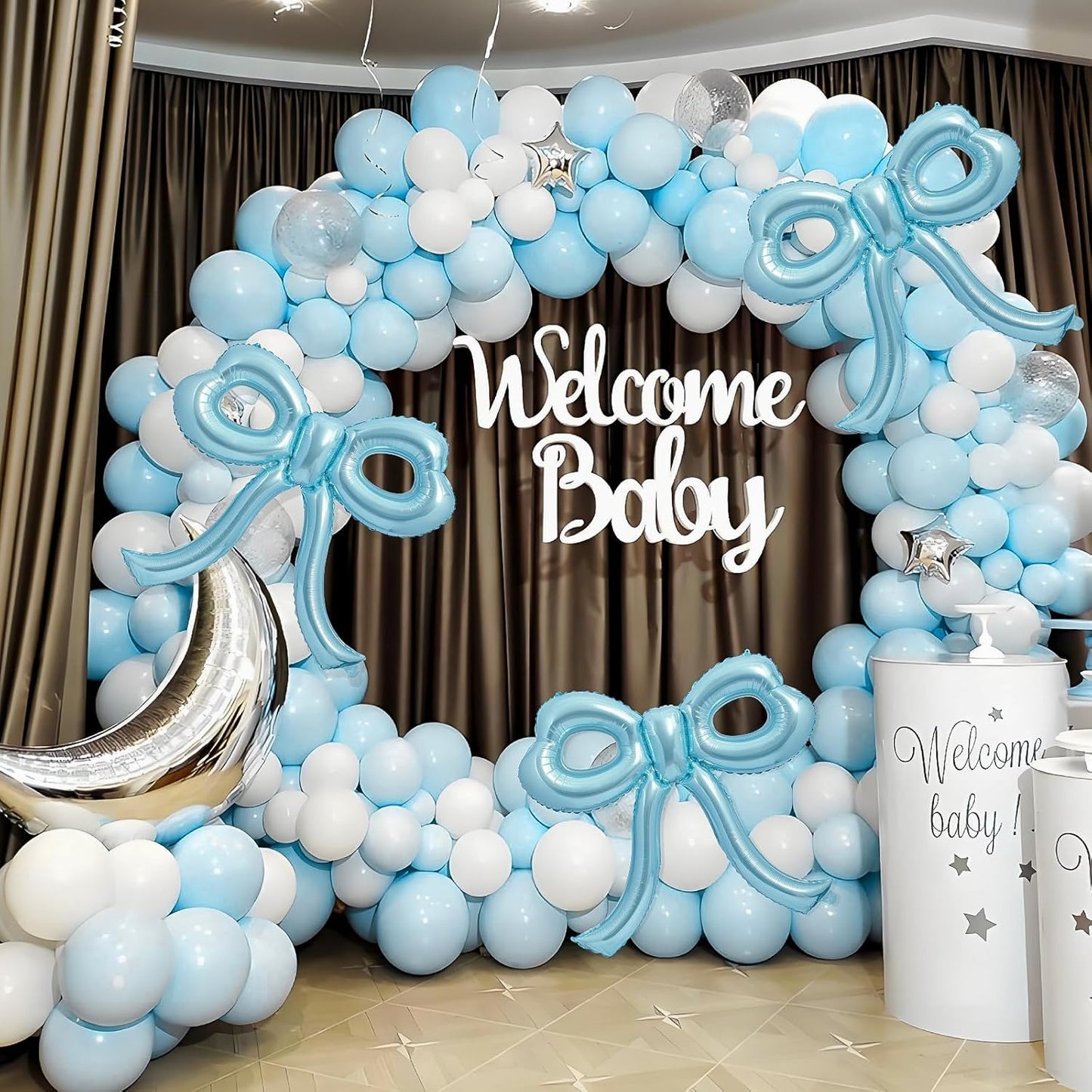 4 Pcs Blue Bow Balloons Bow Birthday Party Decorations for Girl Women Bow Decor Blue Birthday Decorations Giant Light Blue Balloons for Baby Shower Bridal Bachelorette Party Supplies