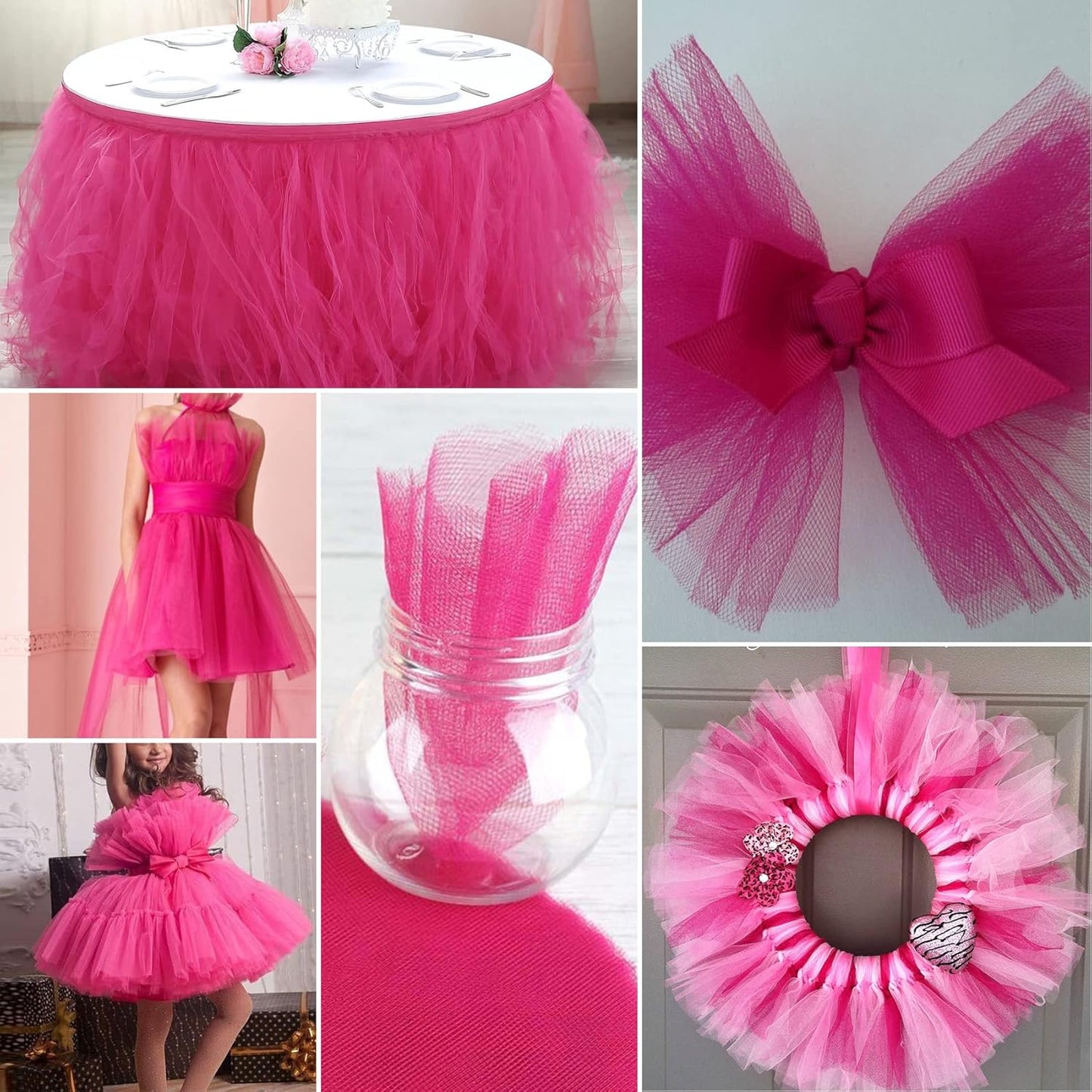 Fuchsia Tulle Fabric Rolls 6 Inch by 100 Yards (300 feet) Fabric Spool Tulle Ribbon for DIY Tutu Baby Shower Birthday Party Wedding Halloween Decorations Christmas Craft Supplies
