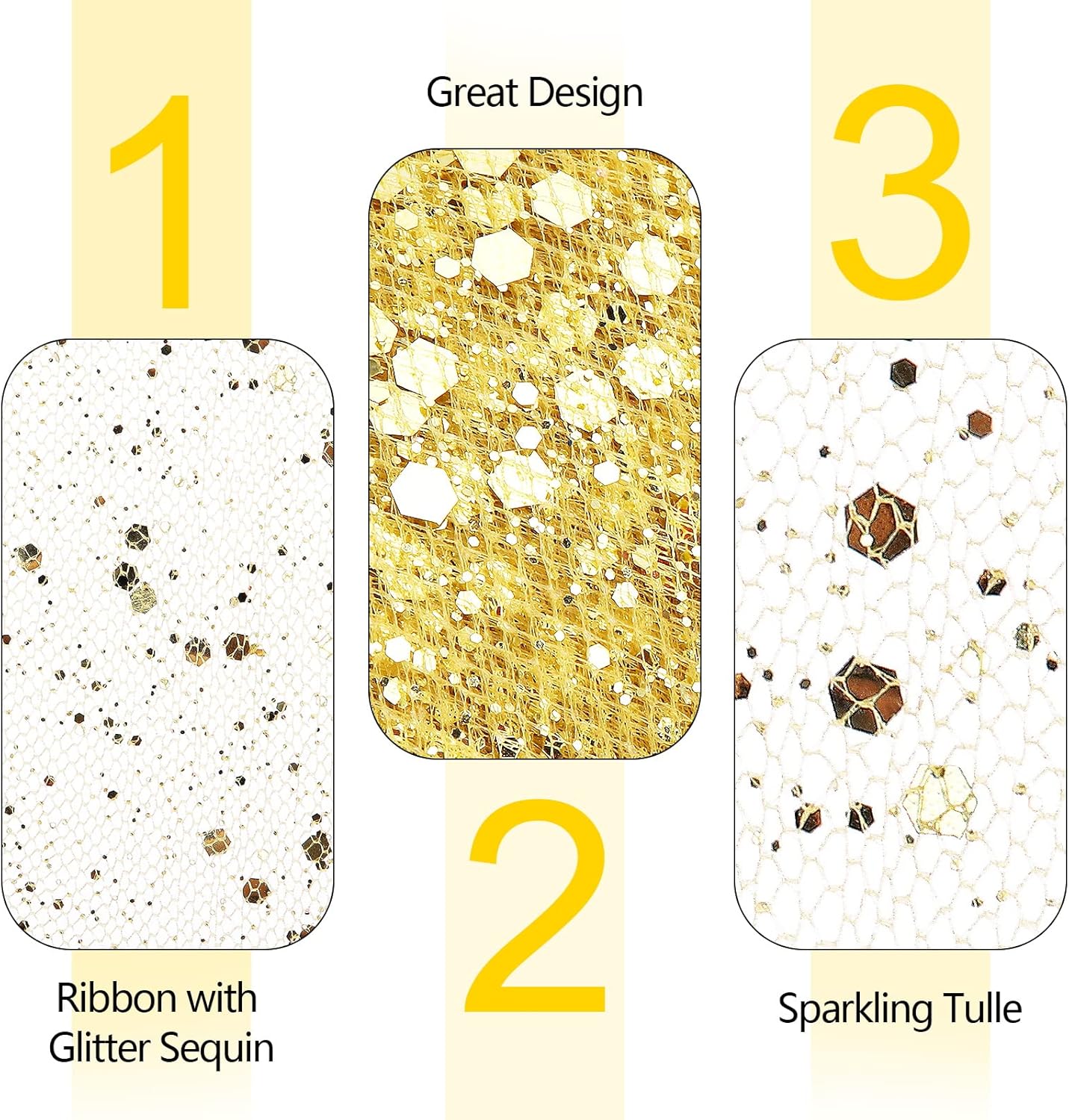 Glitter Tulle Rolls, 6” by 50 Yards (150FT) Sparkling Tulle Spool Ribbon Sequin Tulle Netting Fabric for Tutu Skirt Wedding Birthday Baby Shower (Gold)