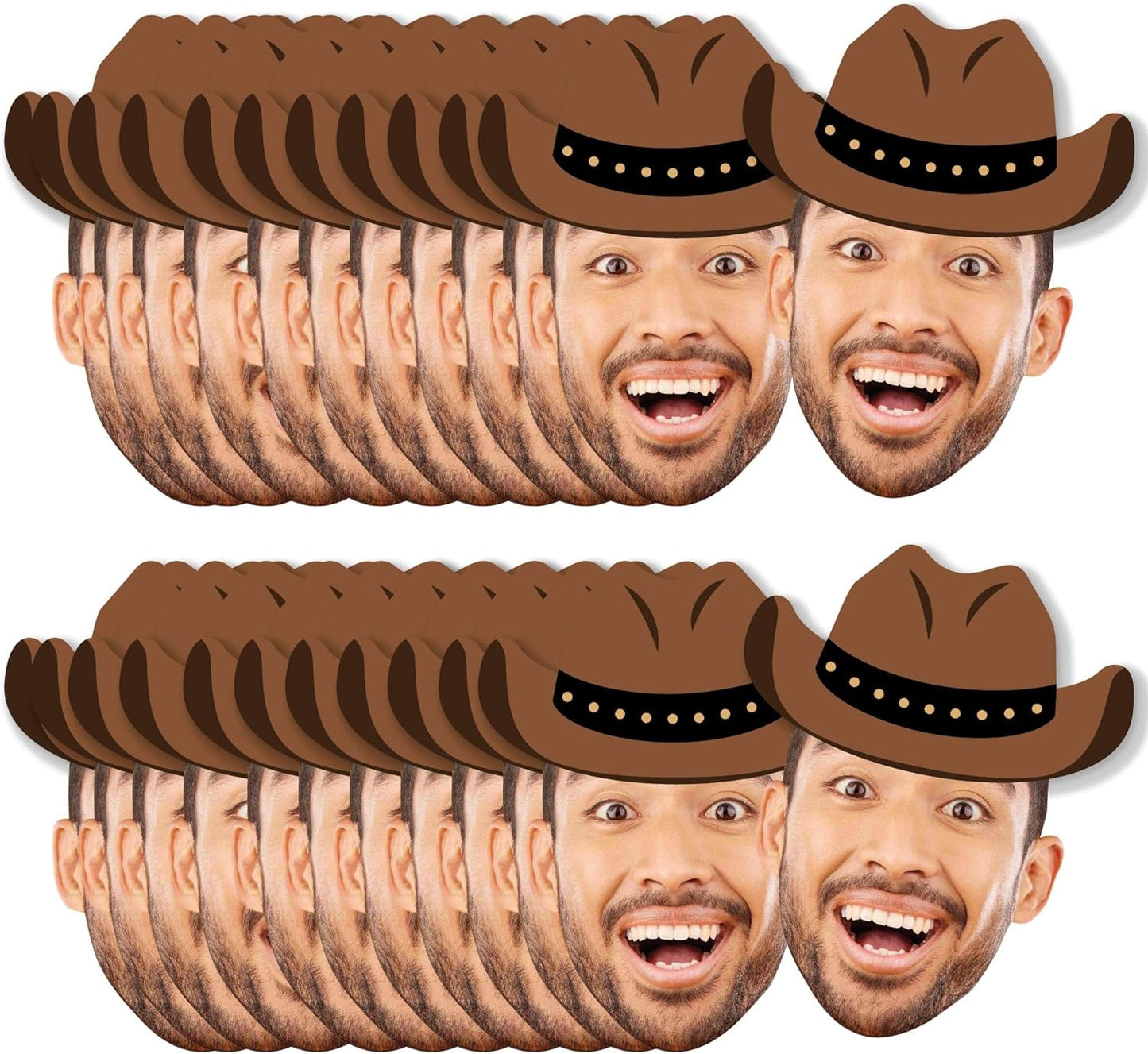 Big Dot of Happiness Custom Photo Western Hoedown - Wild West Cowboy Hat Personalized Rodeo Party DIY Shaped Fun Face Cut-Outs - 24 Count