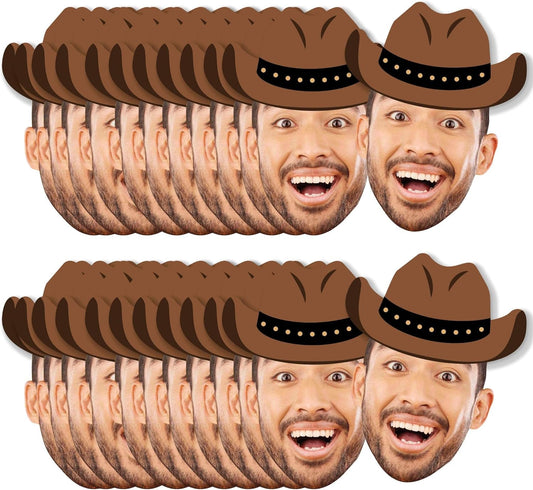 Big Dot of Happiness Custom Photo Western Hoedown - Wild West Cowboy Hat Personalized Rodeo Party DIY Shaped Fun Face Cut-Outs - 24 Count