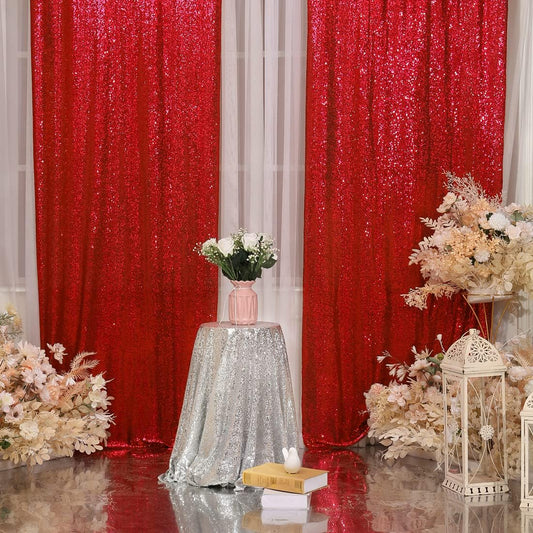 Red Sequin Backdrop Curtains,2ft x 8ft Sequin Photography Backdrop Curtain 2 Panels for Party Decoration, Red