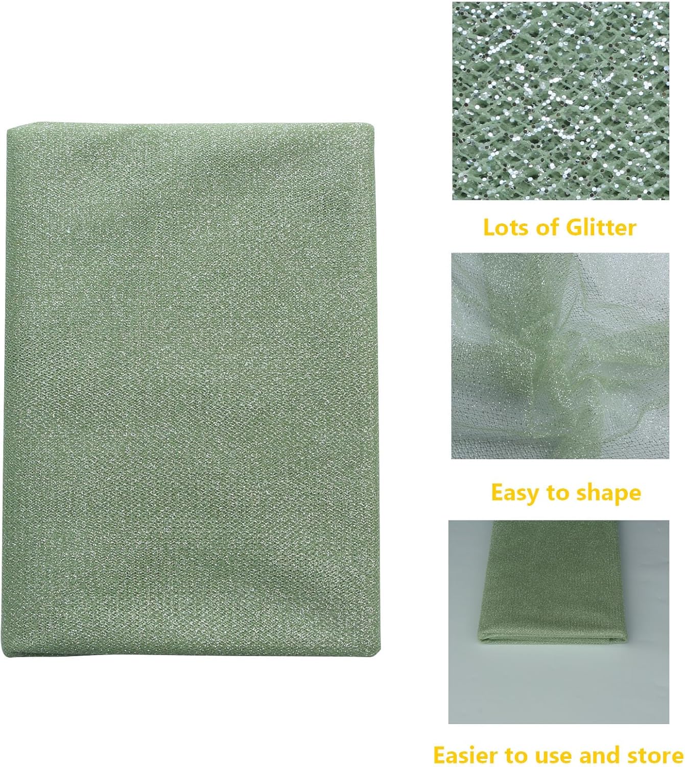 Glitter Tulle Fabric 56 Inch by 5.5 Yards Fabric Tulle Bolt for Wedding Christmas Decorations DIY White Tutu Baby Shower Table Skirt Ceiling Decor Birthday Party Craft Supplies-Mint Green