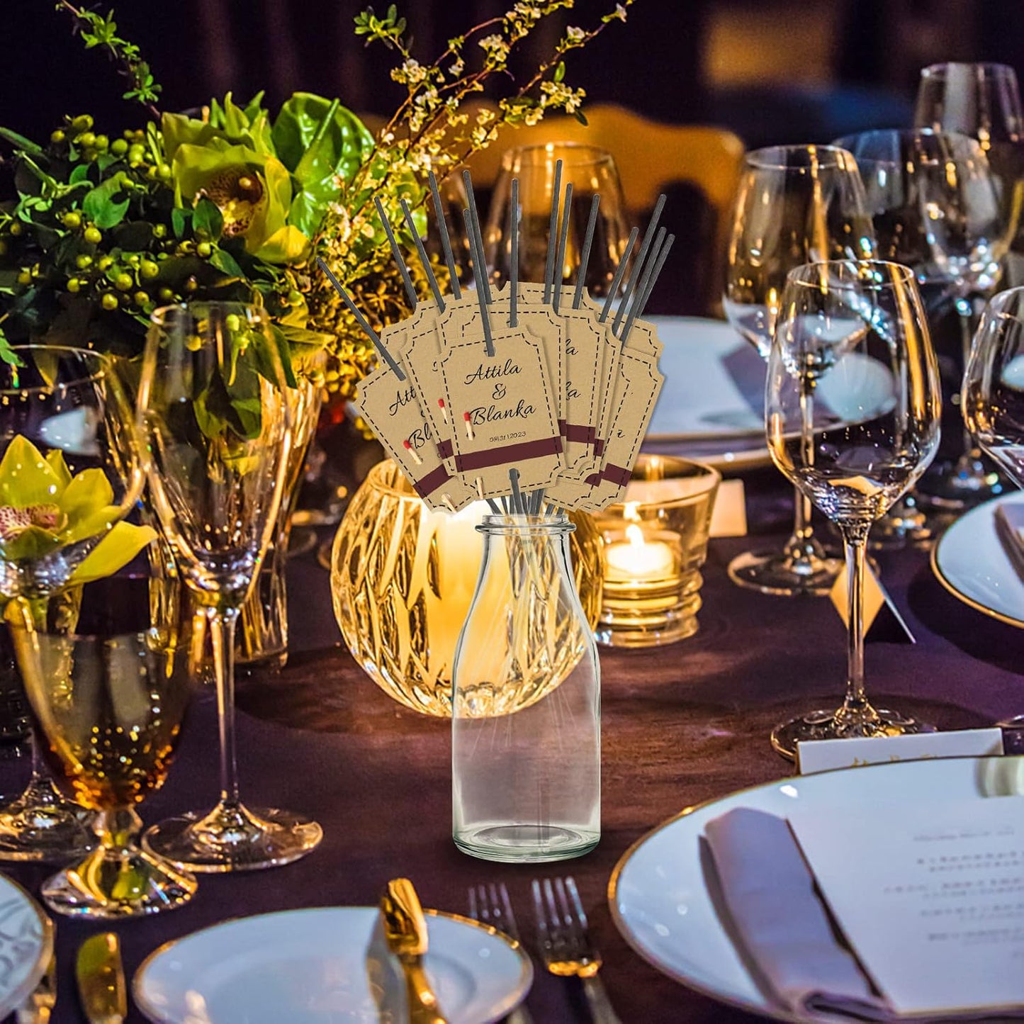 Sinseike Personalized Sparkler Tags with Match Strike Strip Wedding Favors,Custom Kraft Wedding Sparkler Tags (Personalized)