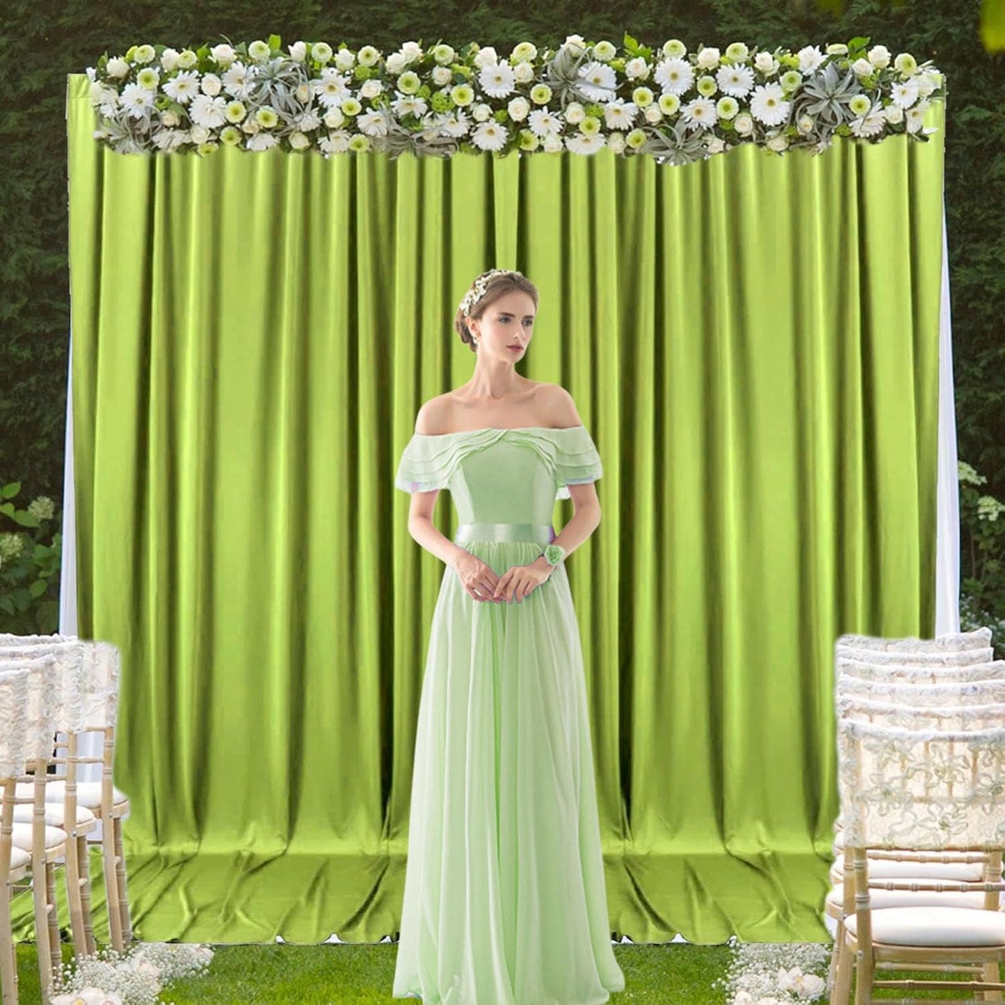 2 Panels Olive Green Backdrop Curtain, 10 x 7 Feet Background Curtains for Parties, Weddings, Baby Showers, Bachelorette Halloween, Christmas Birthday Party Photoshoot Backdrop Curtains Decorations