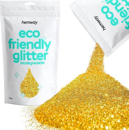 Hemway Eco Friendly Biodegradable Glitter 100g / 3.5oz Bio Cosmetic Safe Sparkle Vegan for Face, Eyeshadow, Body, Hair, Nail and Festival Makeup, Craft - Fine (1/64" 0.015" 0.4mm) - Gold