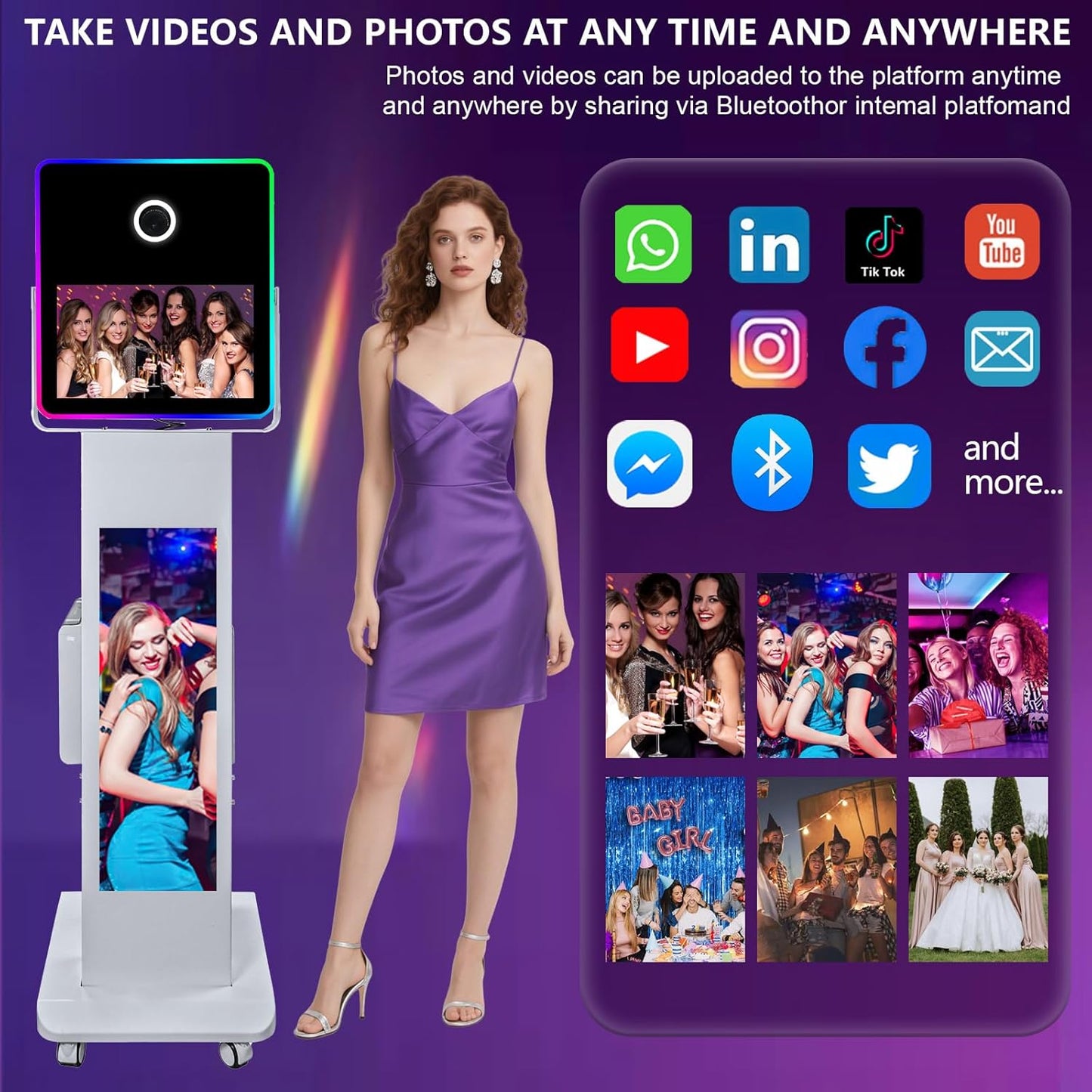 Portable Photo Booth with 15.6''and 29''LCD Touch Screen Selfie Photobooth Machine for Events Wedding Party Rental Christmas Flight Case (Machine+Camera)