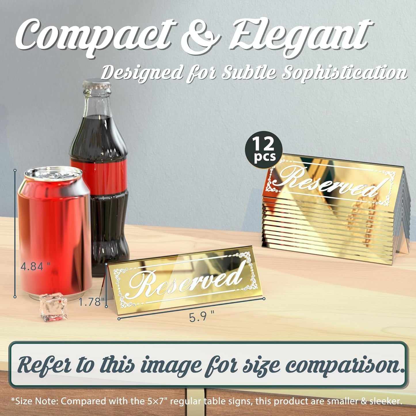 12 Pcs Mirrored Gold Reserved Table Signs, 6" x 2" Double-Sided Table Tent Sign with Suede Cleaning Cloth, Acrylic Reserved Signs for Wedding Restaurant Ceremony Party Banquet