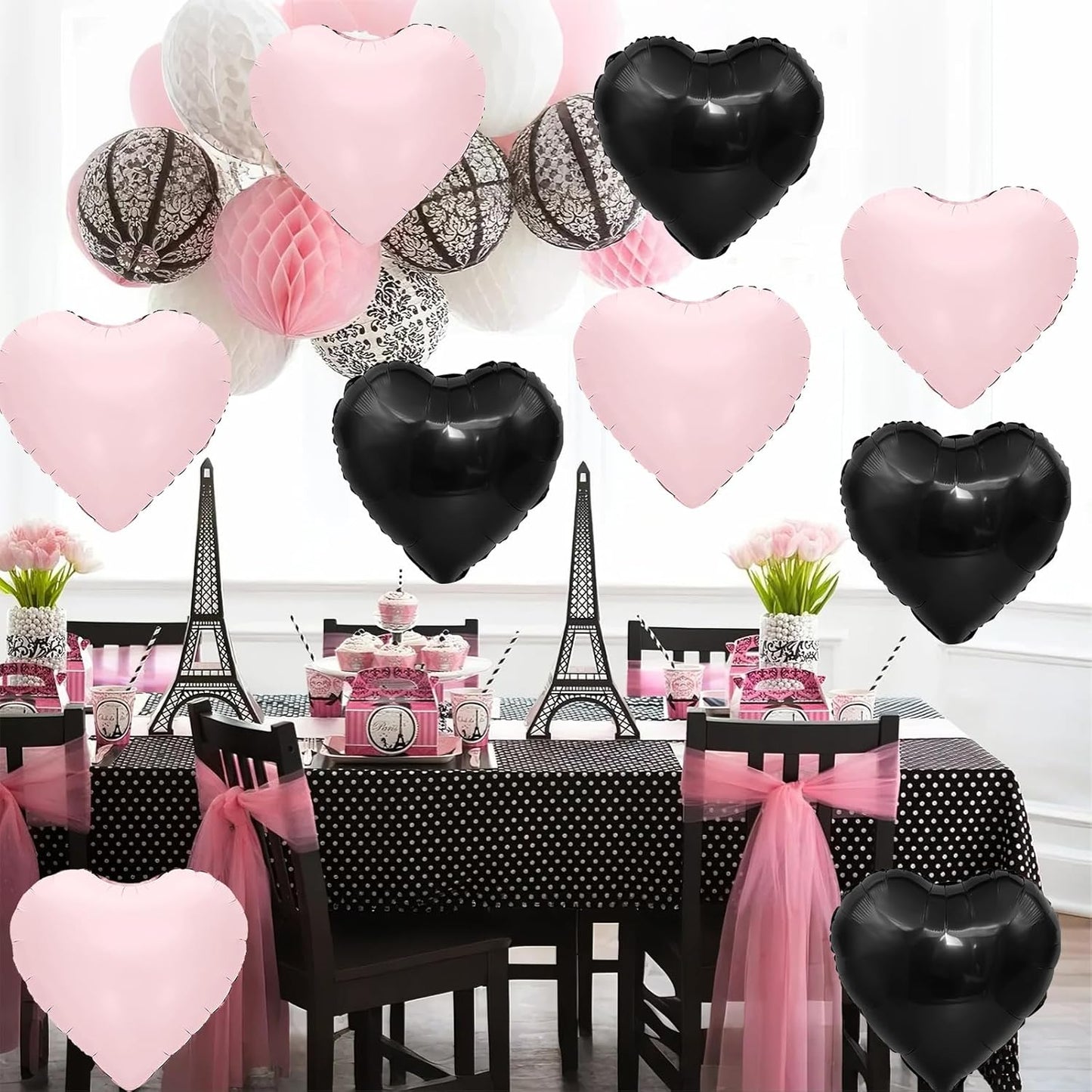 Black and Pink Heart Balloons,12Pcs 18Inch Baby Pink Black Heart Shaped Foil Helium Balloons for Baby Shower Birthday Anniversary Wedding Engagement Party Decorations