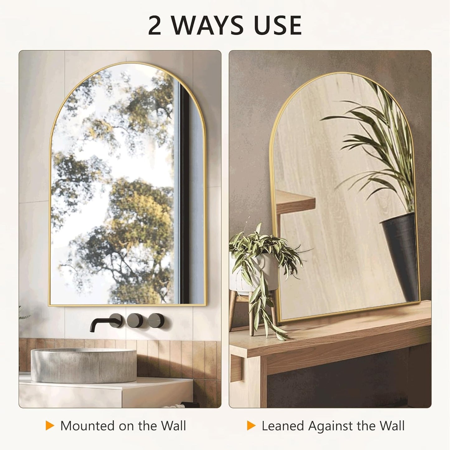 Arched Bathroom Mirror for Wall, Mirror for Vanity,38''x26'' Large Wall Mounted Mirror, Metal Frame (38''x26'', Gold)
