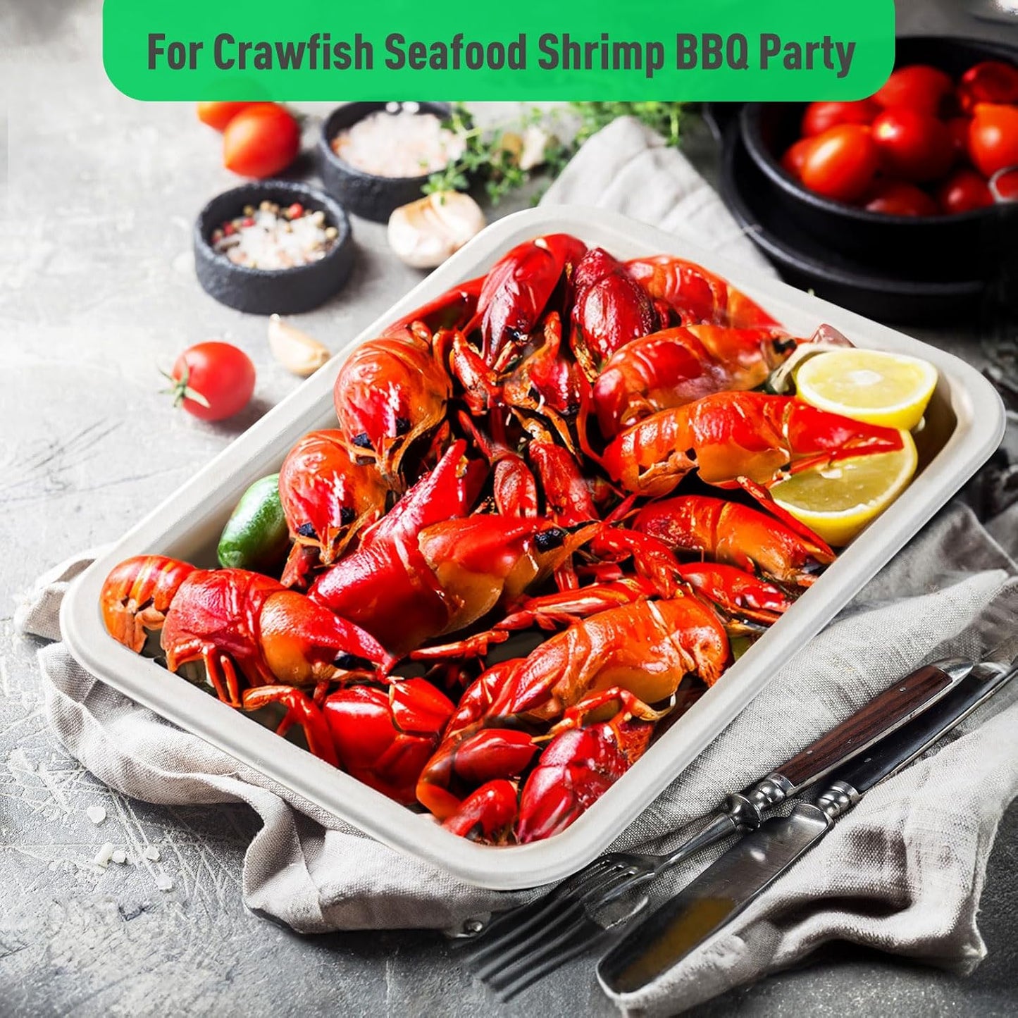 Gezond 100 Pack 14 Inch Disposable Food Trays Eco-friendly Heavy-Duty Large Paper Plates Compostable Sugarcane Platters for Crawfish, BBQ, Seafood Boil Holiday Party White